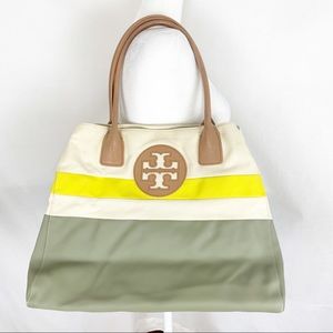 Tory Burch Painted Canvas and Leather Tote